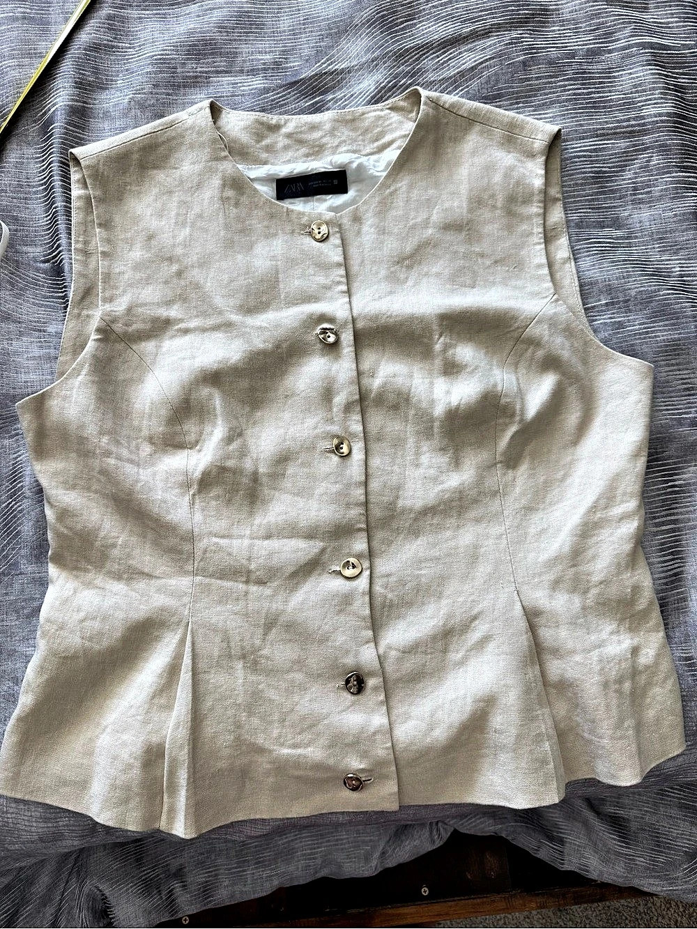 Zara Buttoned Vest with Linen Beige Size XL